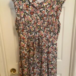 Cream and Pink Midi Sundress with Flutter Sleeves and Notched Collar